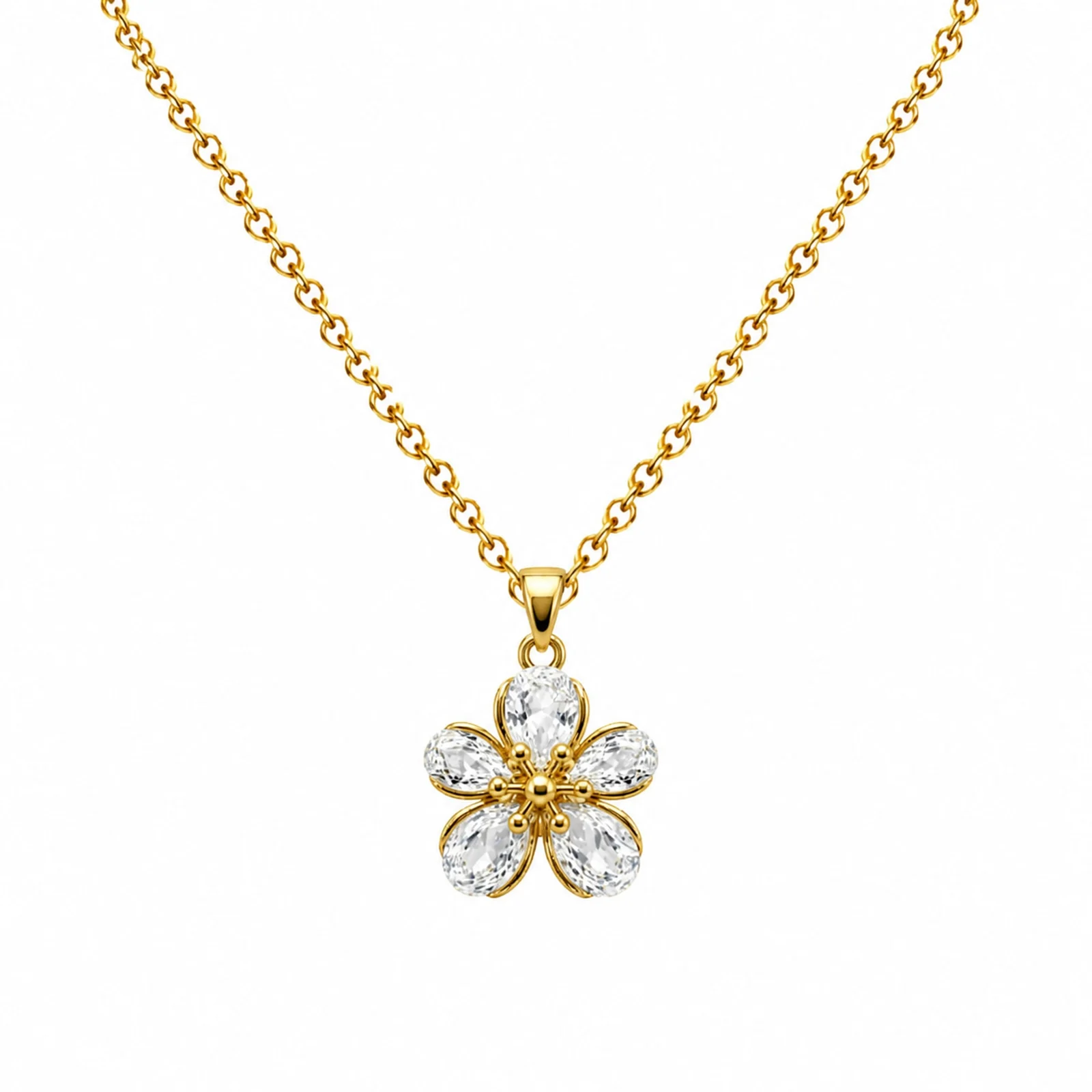Colgangte Cobre con Circonita Colar Dorado y Cadena Acero
