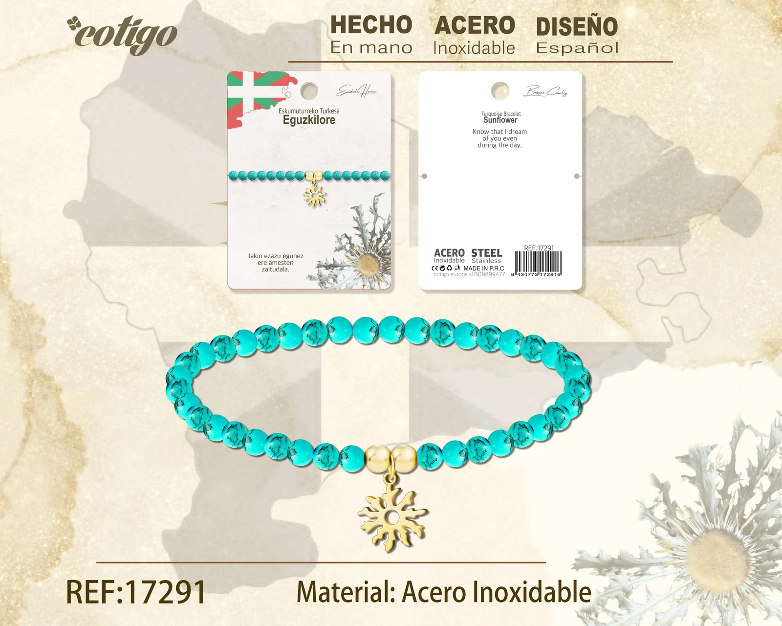 PULSERA TUQUESA -EGUZKILORE-DORADO