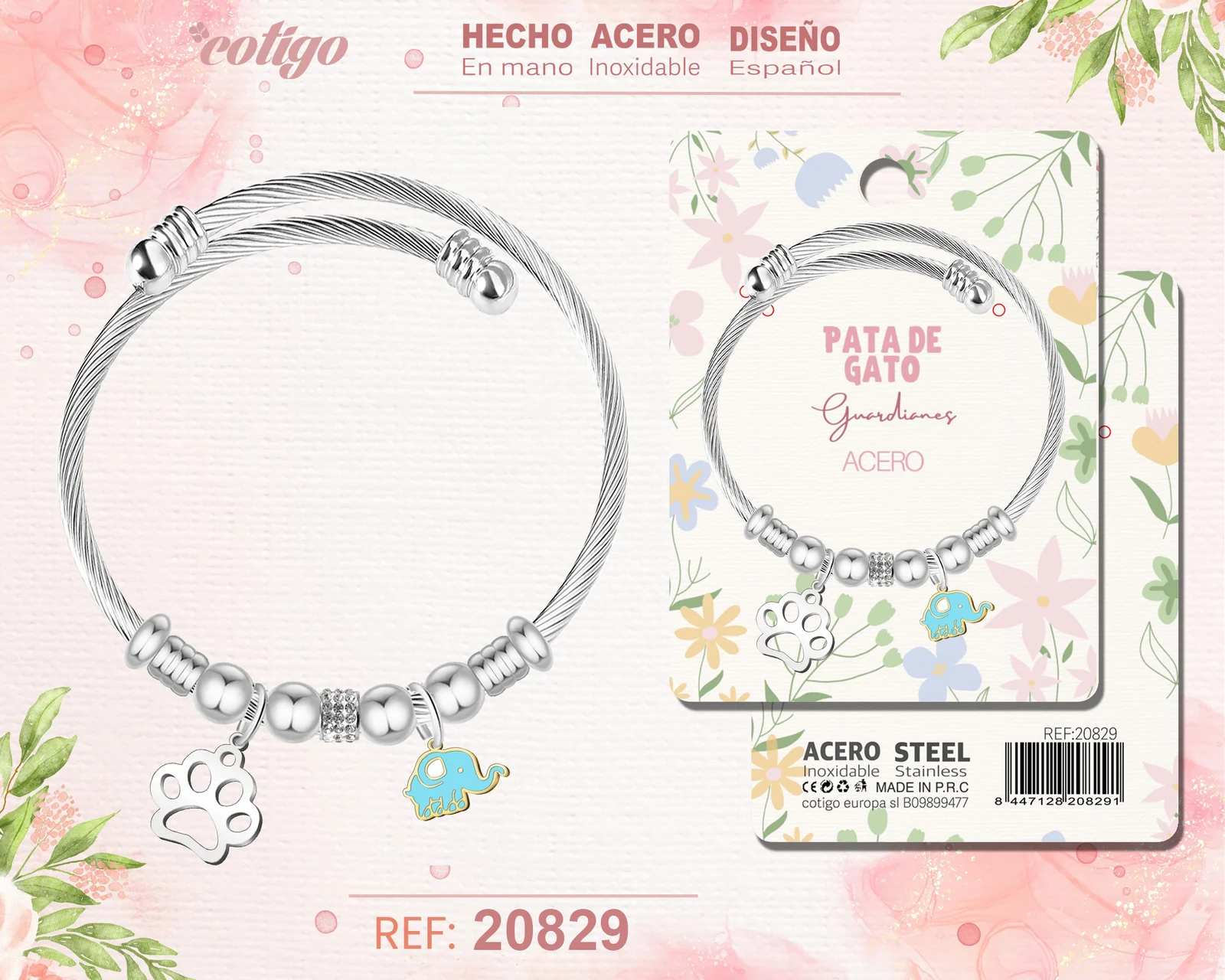 BRAZALETE ACERO CON: HUELLA DE GATO