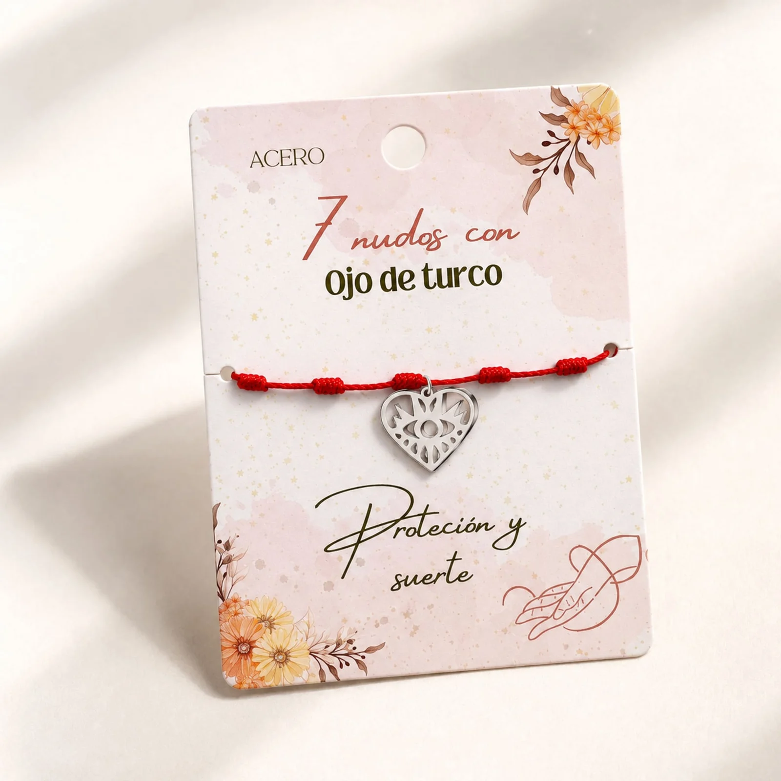 PULSERA 7 NUDOS CON OJO TURCO COLOR PLATEADO