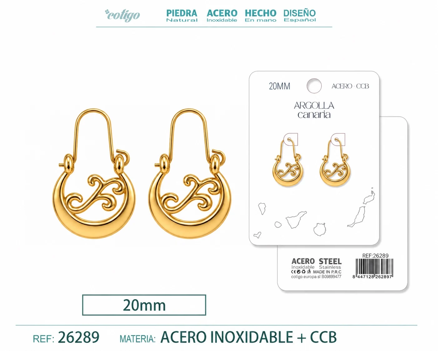 Argolla Canaria 20cm Color Dorado Material CCB