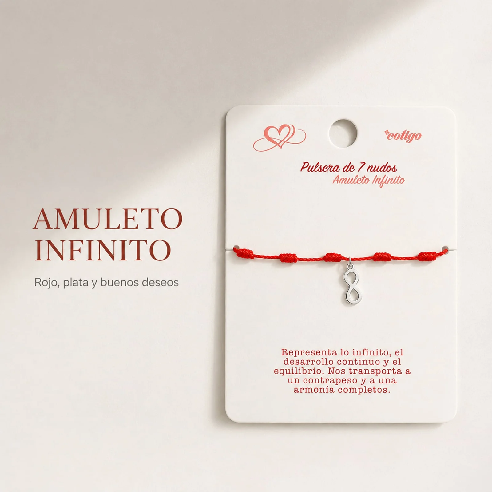 PULSERA 7 NUDOS CON SÍMBOLO INFINITO ACERO PLATEADO