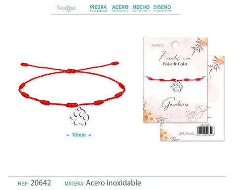 PULSERA 7 NUDOS CON PATA DE GATO COLOR PLATEADO