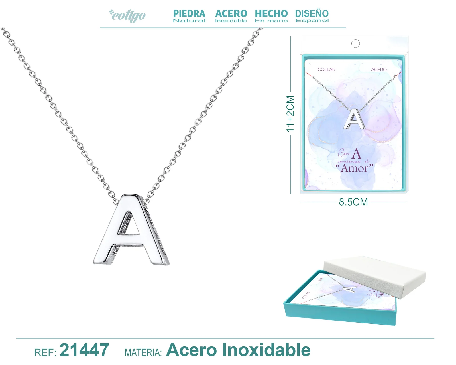 COLLAR LETRA A ACEROCOLOR PLATEADO