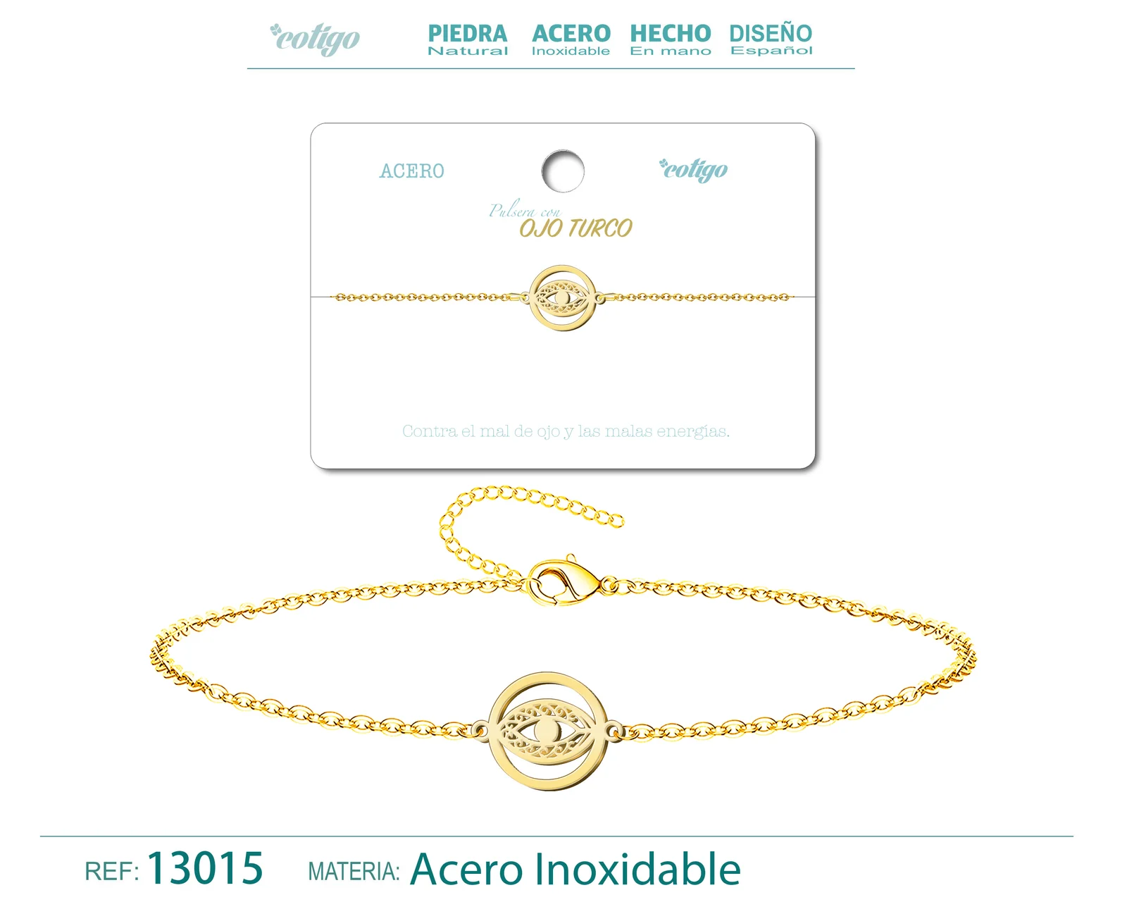 PULSERA OJO TURCOACERO DORADO