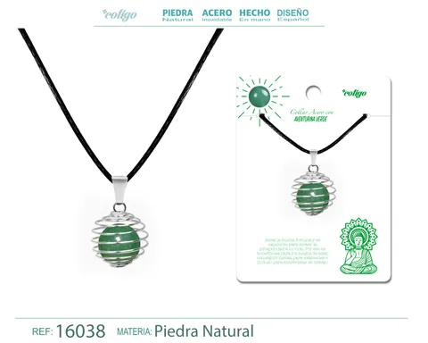 COLGANTE DE AVENTURINA VERDE 14MM CON ACESORIO DE ACERO