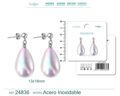 PENDIENTE DE PERLA GOTITA 13X18MM CON ACCESORIO ACERO