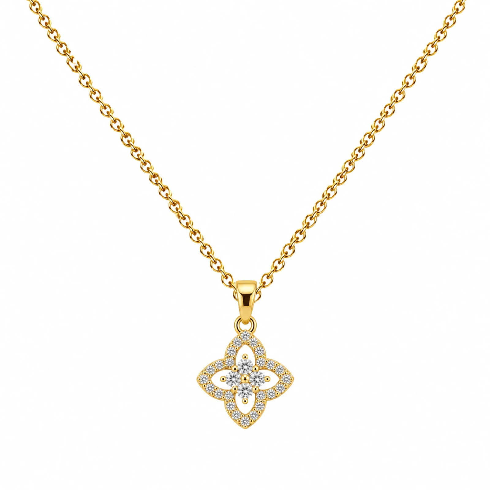 Colgangte Cobre con Circonita Colar Dorado y Cadena Acero