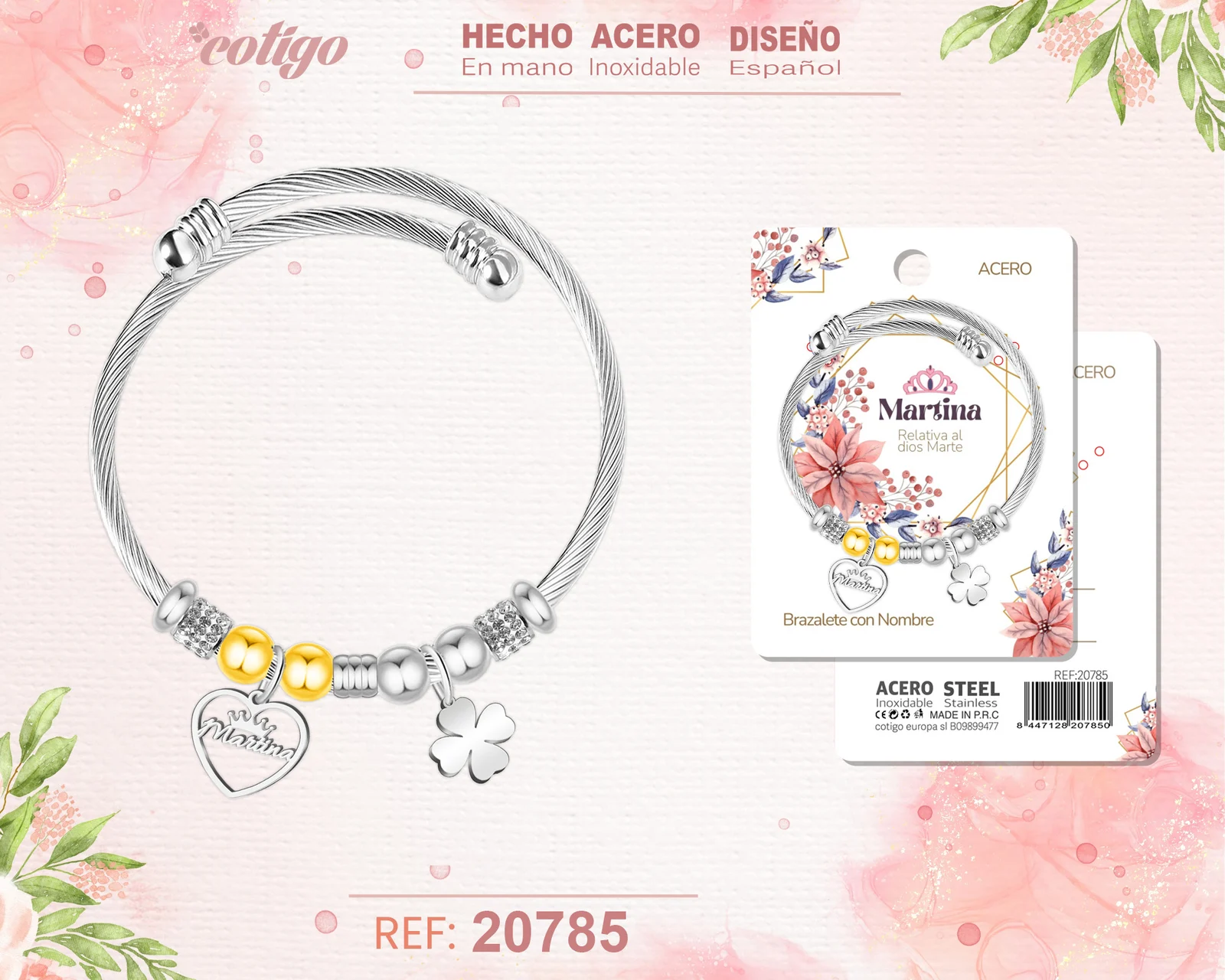 BRAZALERTE ACERO CON NOMBRE:MARTINA