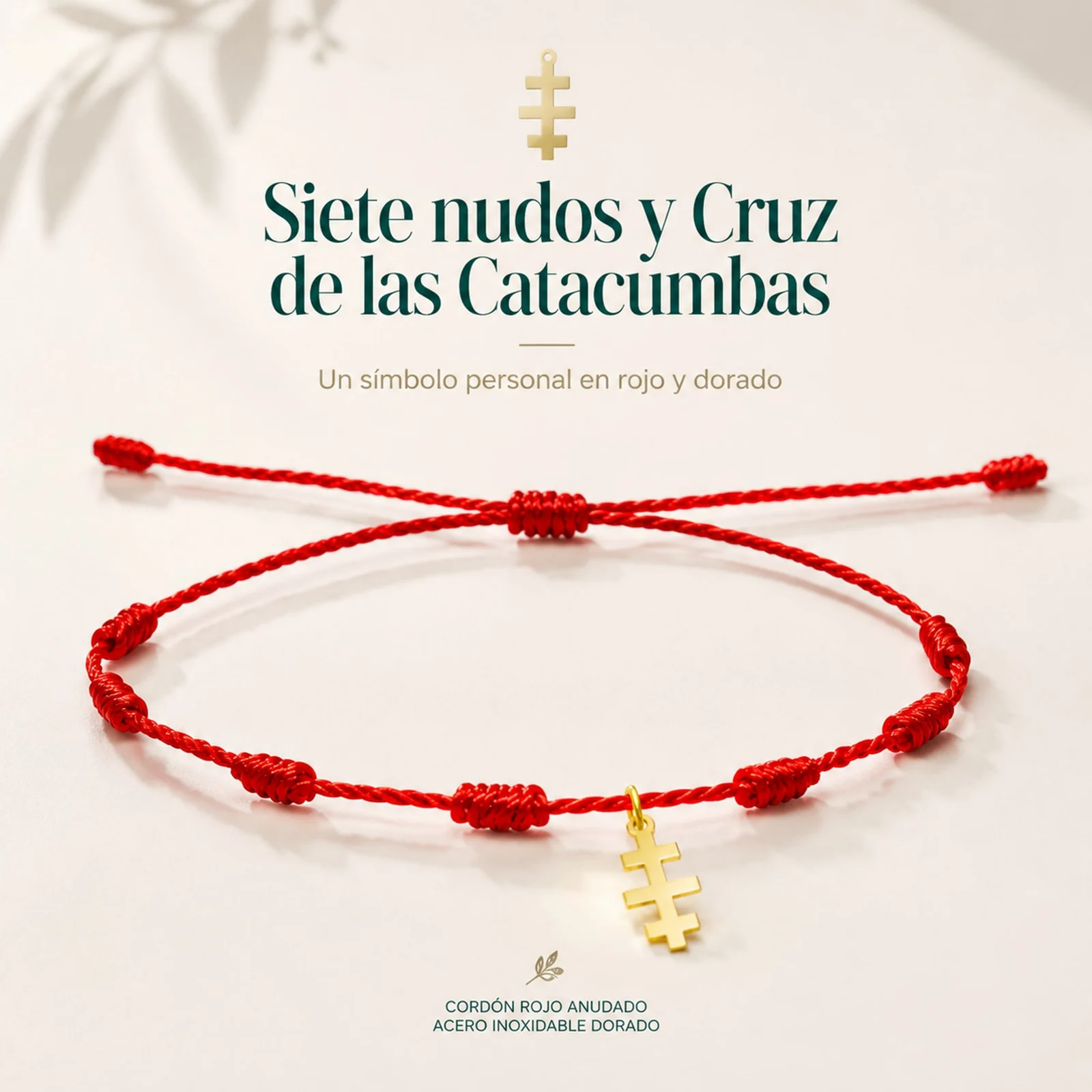 PULSERA 7 NUDOS CON CRUZ DE CATA CUMBAS COLOR DORADO