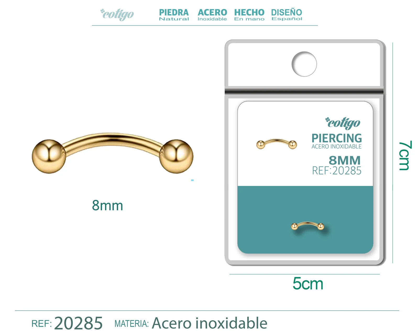 PIRERCING ACERO ANTIALERGICO COLOR DORADO