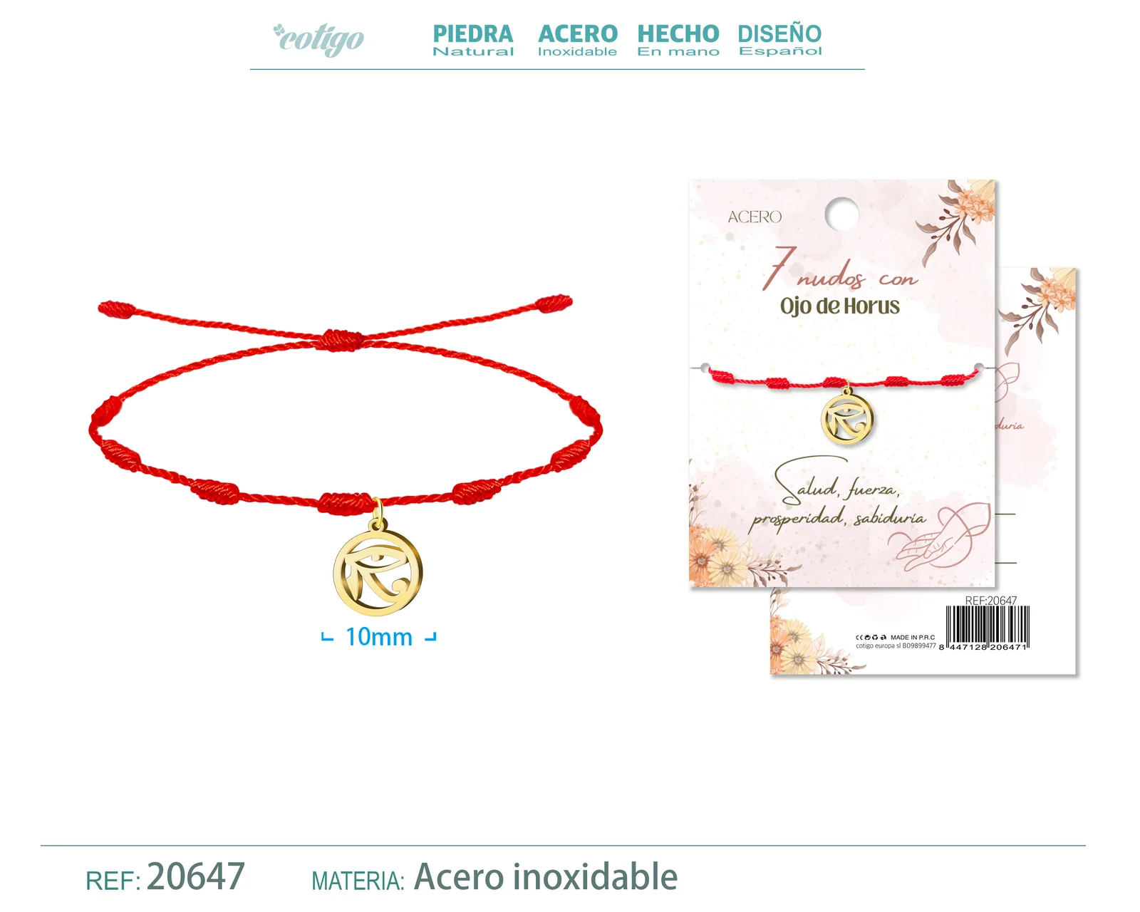 PULSERA 7 NUDOS CON OJO DE HORUS COLOR DORADO