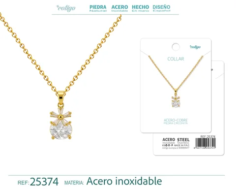 Colgangte Cobre con Circonita Colar Dorado y Cadena Acero