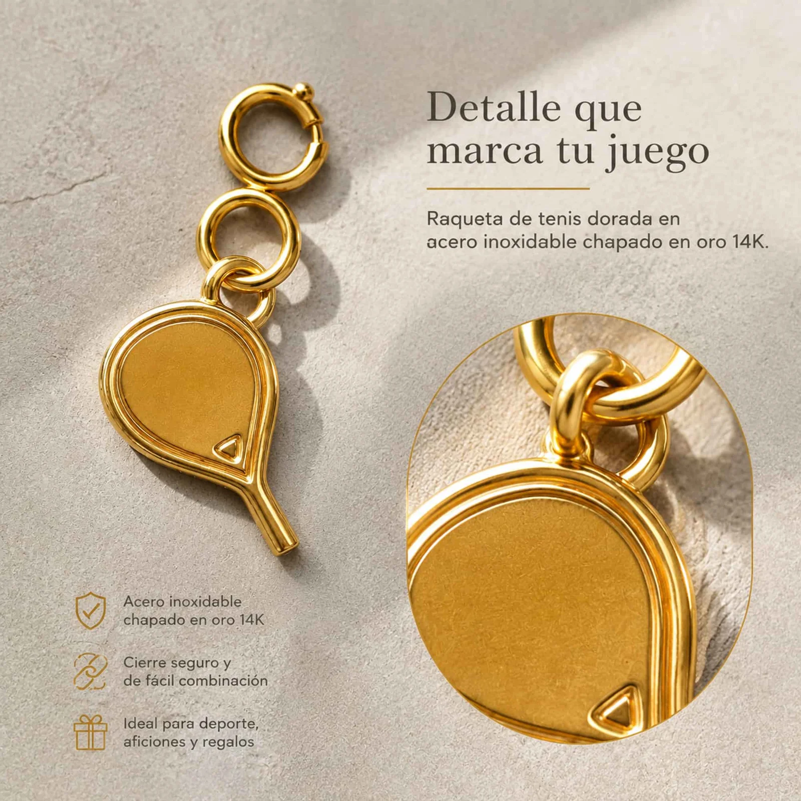 CHARM ACERO DORADO CHAPADO ORO 14 K-CON CIERRE