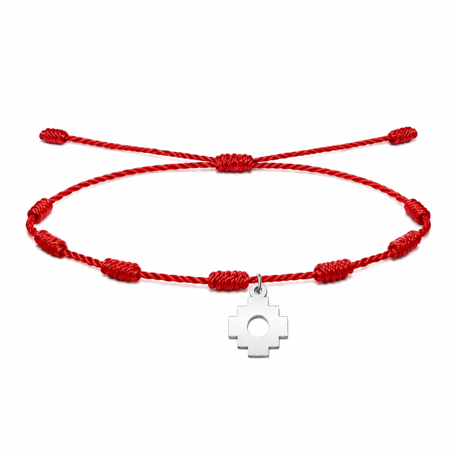 PULSERA 7 NUDOS CON CRUZ CHACANA COLOR PLATEADO