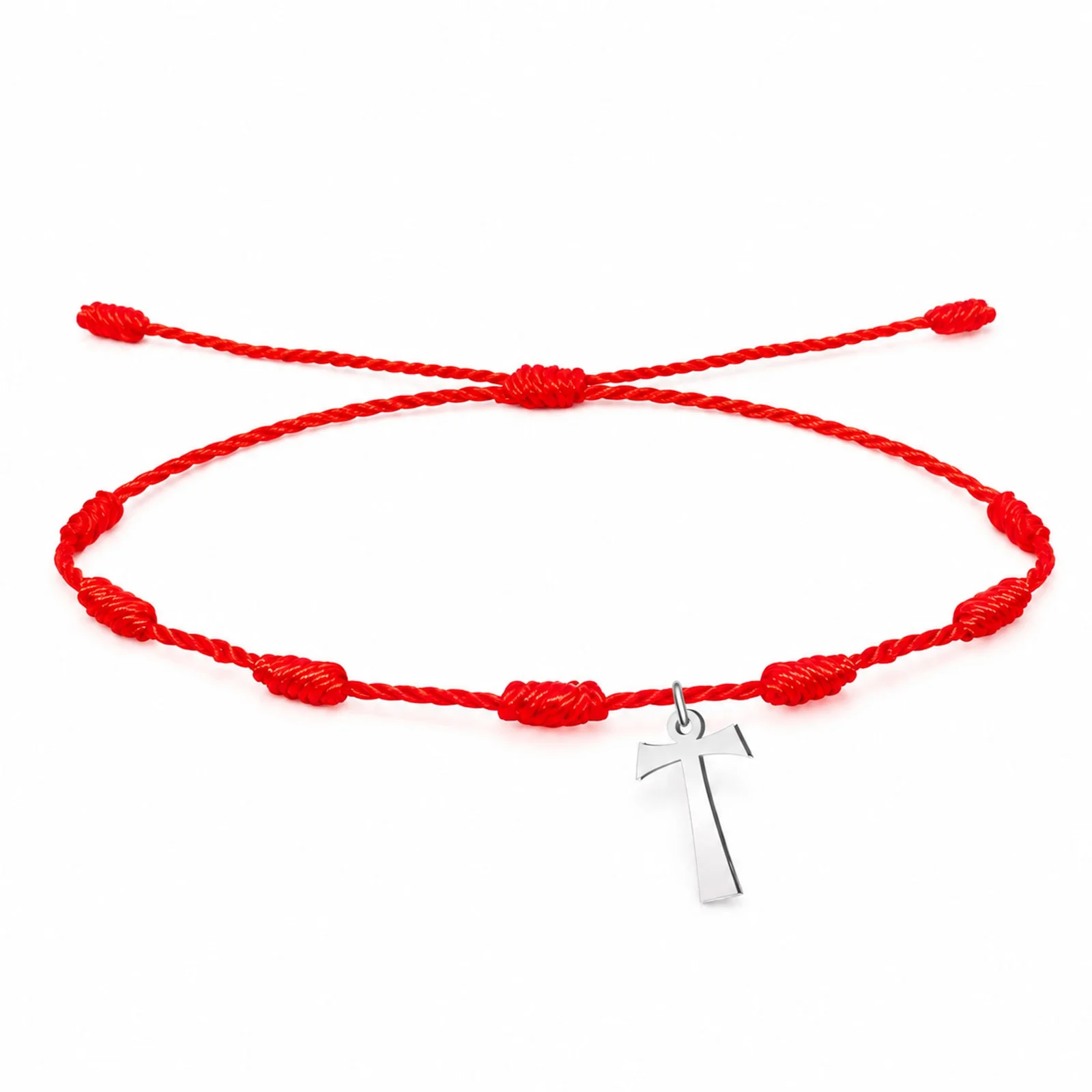 PULSERA 7 NUDOS CON CRUZ DE TAU COLOR PLATEADO