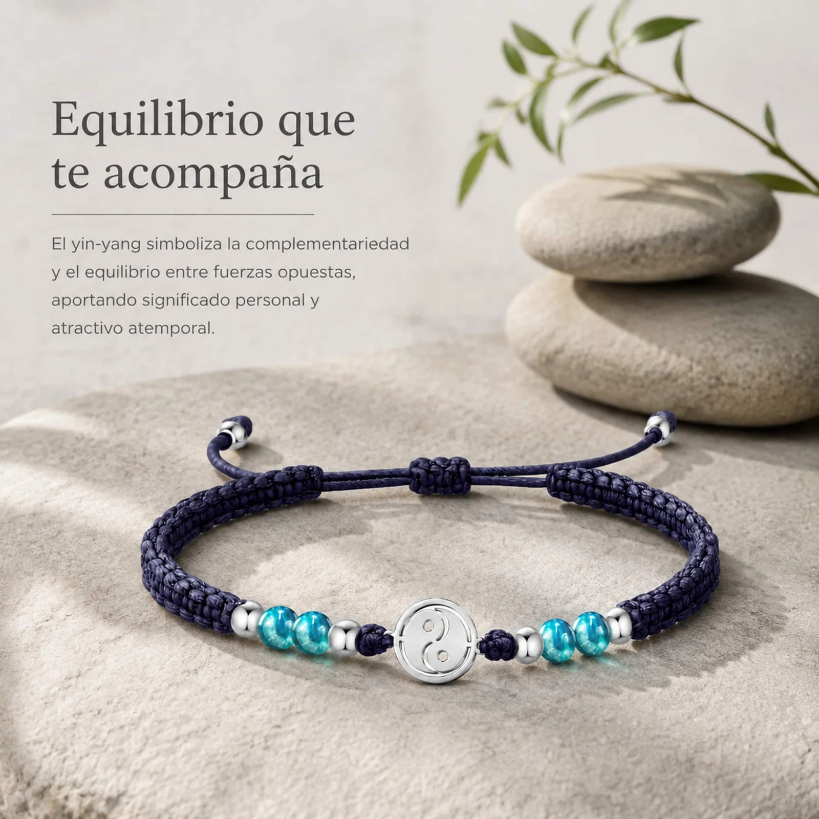 PULSERA HILO ENCERADO CON ÁGATA AZUL Y YINYAN ACERO