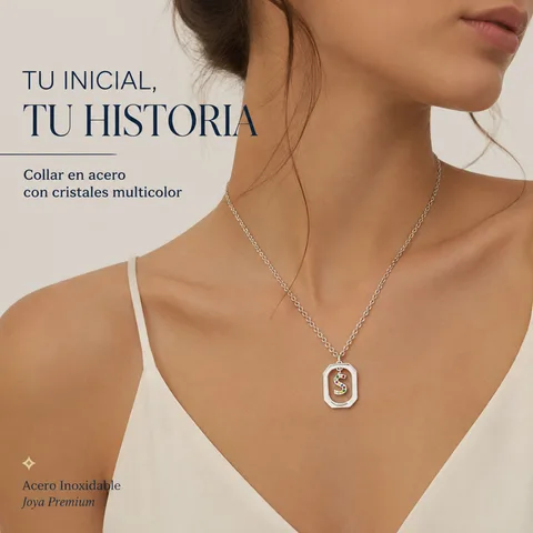 COLLAR INICIAL LETRA S ACERO CON SOBRE