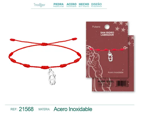 PULSERA 7 NUDOS CON COLGANTE SAN ISIDRO LABRADOR ACERO PLATEADO