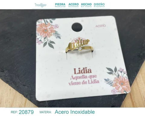 ANILLO NOMBRE LIDIA ACERO COLOR DORADO