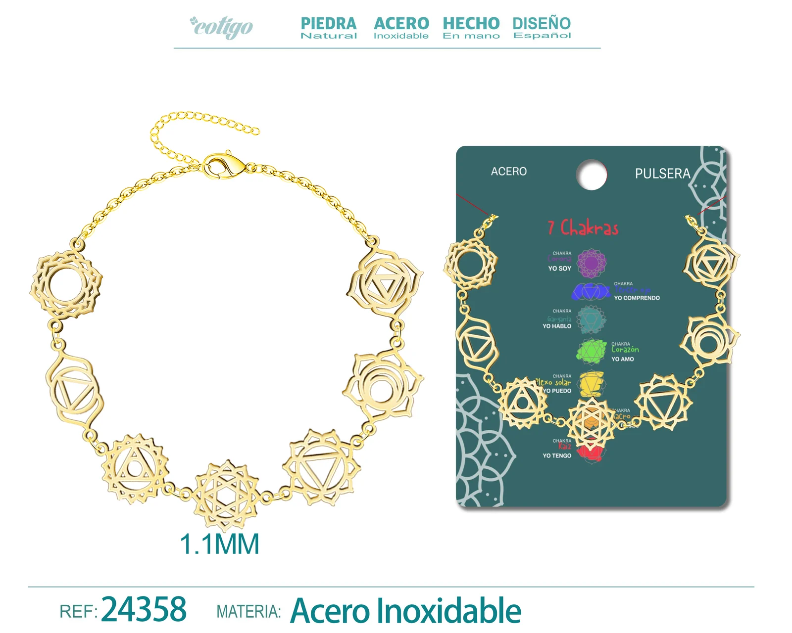 PULSERA DE 7 CHAKRAS ACERO DORADO