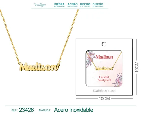 COLLAR NOMBRE INGLES MADISON ACERO CON SOBRE