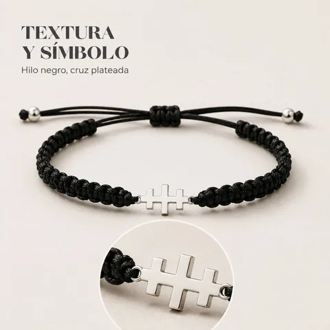 PULSERA HILO DESTINO  CON CRUZ CATACUMBAS ACERO PLATEADO