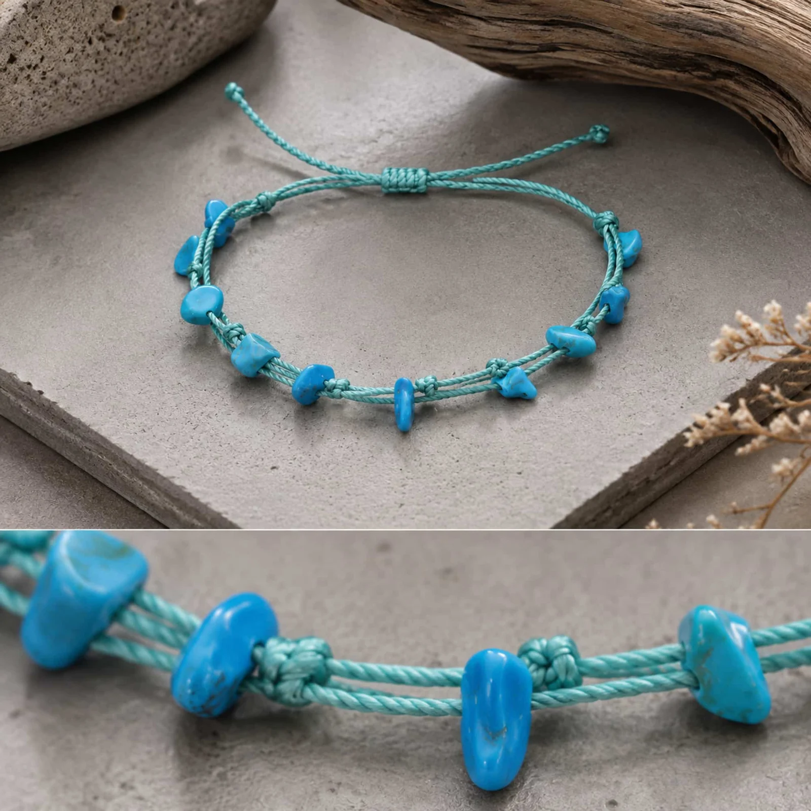 PULSERA HILO ENCERADO CON TURQUESA
