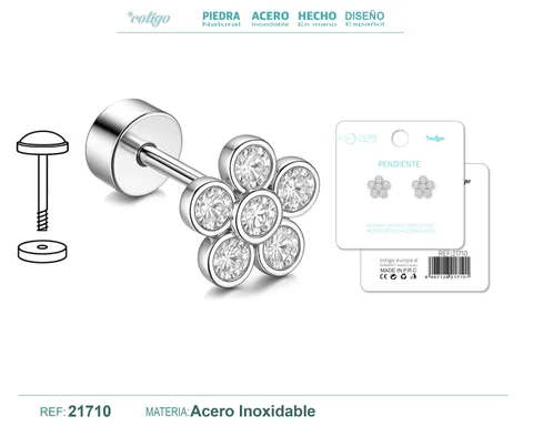 PENDIENTE ACERO  COLOR PLATEADO CON CIERRE ROSCA