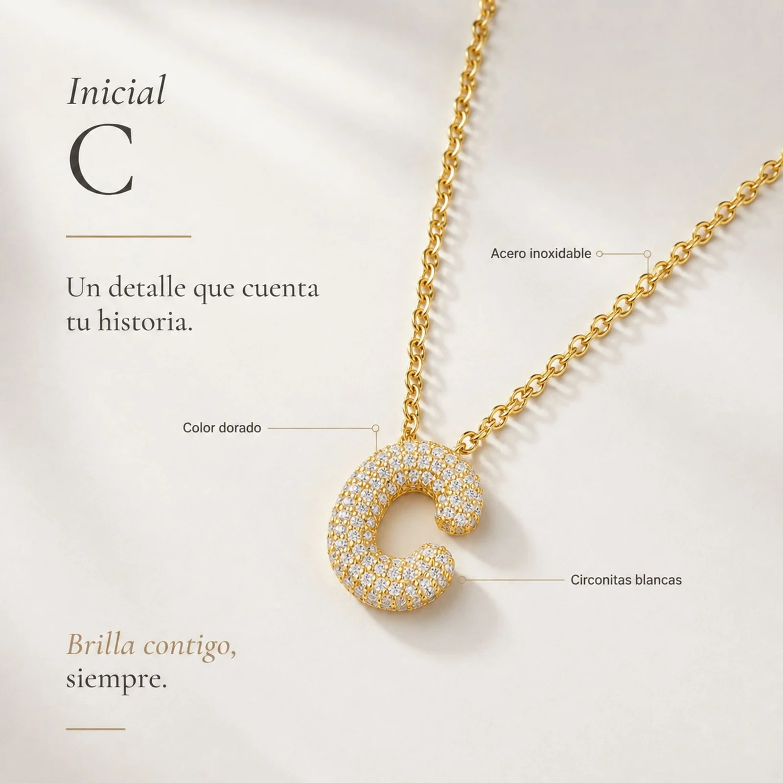 COLLAR LETRA C CON CIRCONITA  ACERO COLOR DORADO