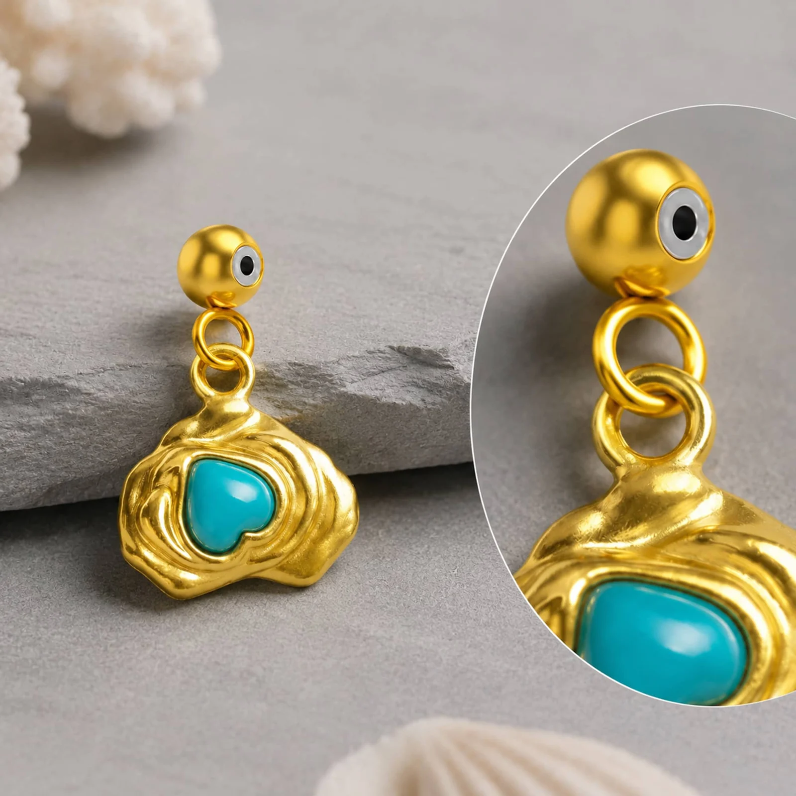 CHARM ACERO DORADO CHAPADO ORO 14 K-CON BOLA DE GOMA