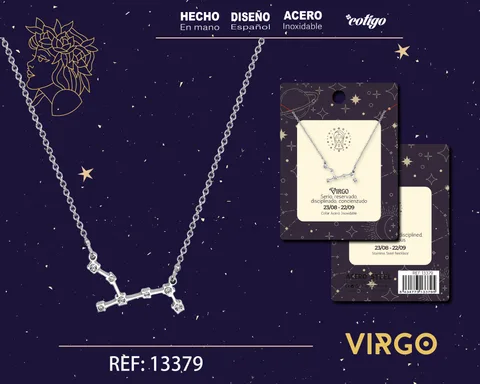 COLLAR MAPA ESTELAR DEL ZODIACO VIRGO PLATEADO CON STRAS