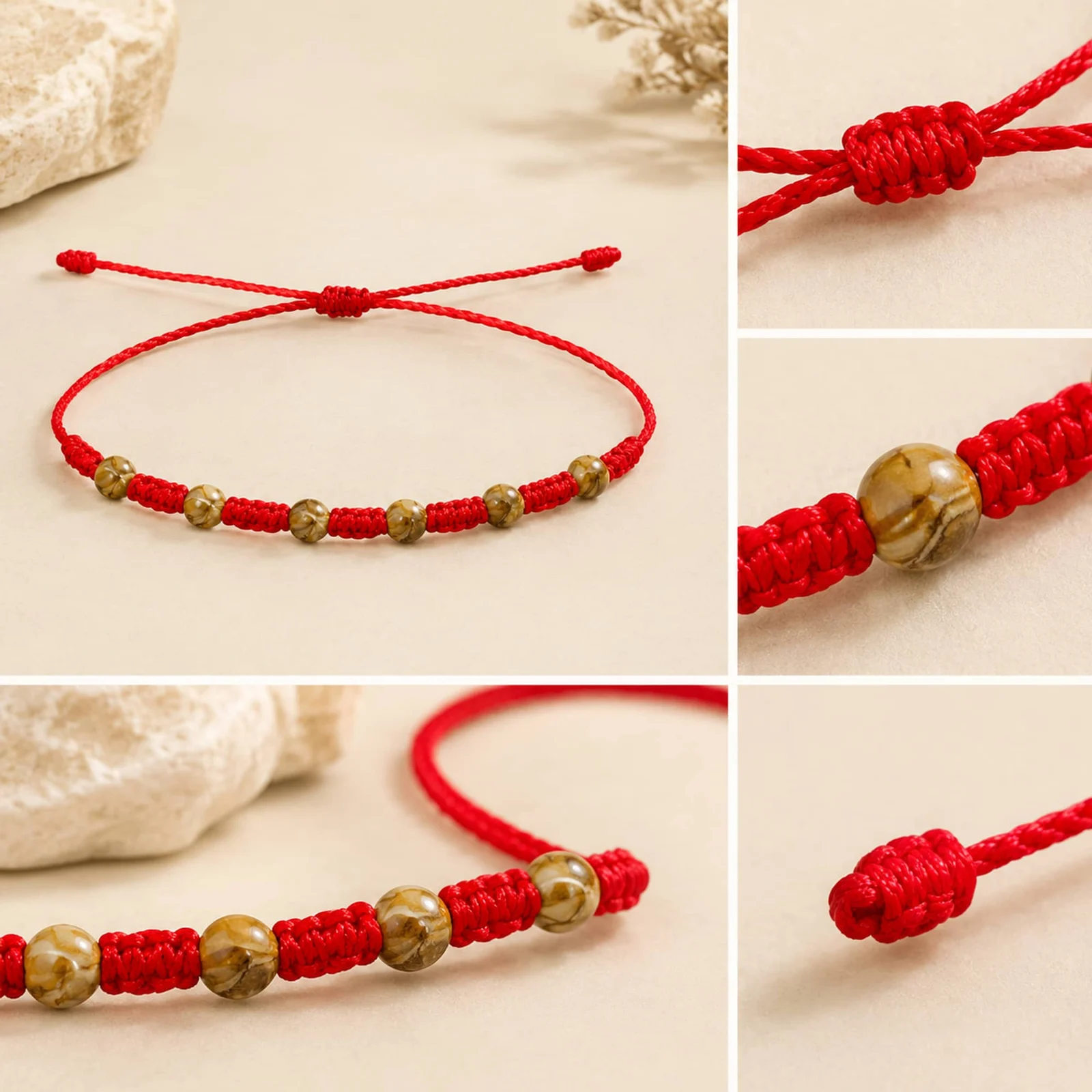 PULSERA 7 NUDOS CON  JASPE PAISINA 4MM