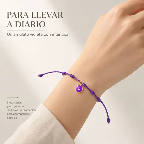 PULSERA 7 NUDOS VIOLETA CON COLGANTE DE OJO TURCO