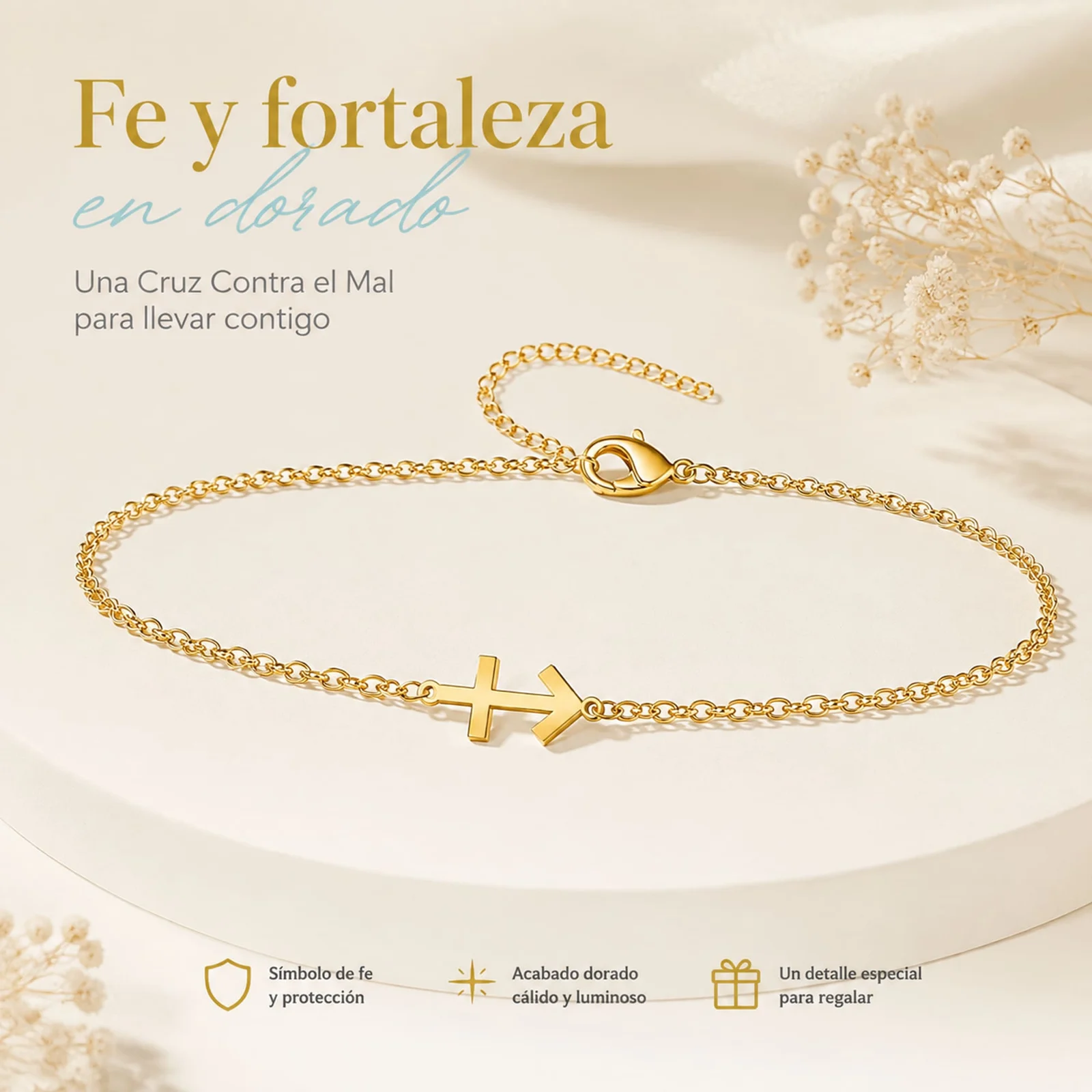 PULSERA CRUZ CONTRA EL MALACERO DORADO