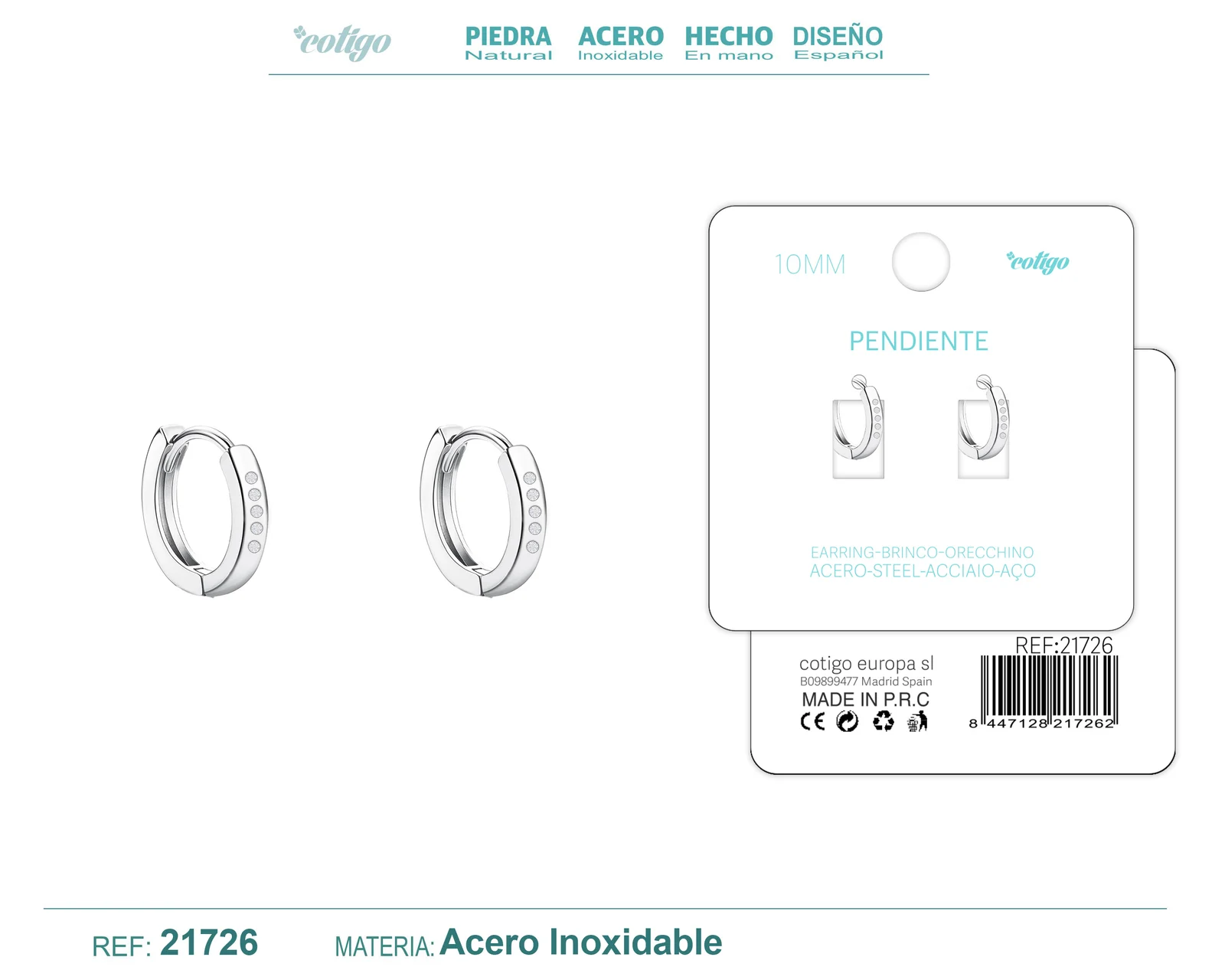 ARO ACERO 10MM PLATEADO CON CIRCONITA TRANSPARENTE