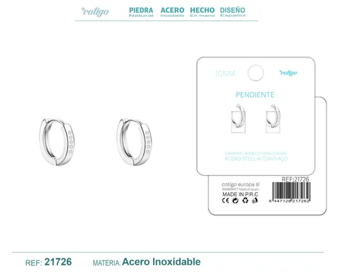 ARO ACERO 10MM PLATEADO CON CIRCONITA TRANSPARENTE