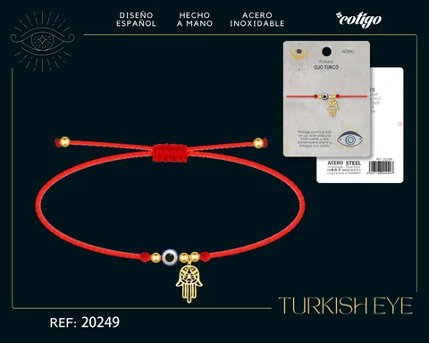 PULSERA OJO TURCO ACERO CON CORDON HILO ENCERADO
