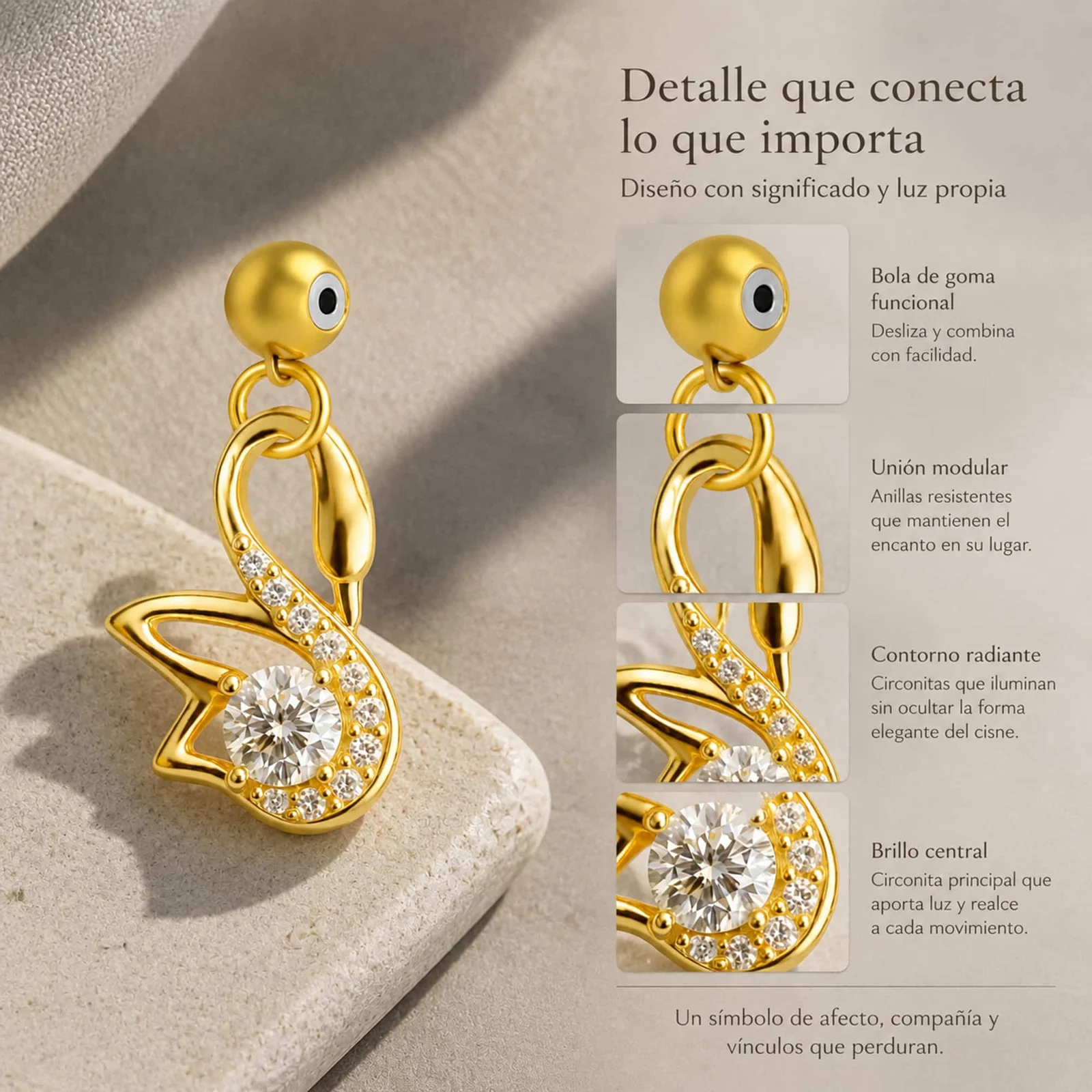 CHARM DE COBRE CHAPADO ORO 14K CON CIRCONITA-CON BOLA DE GOMA