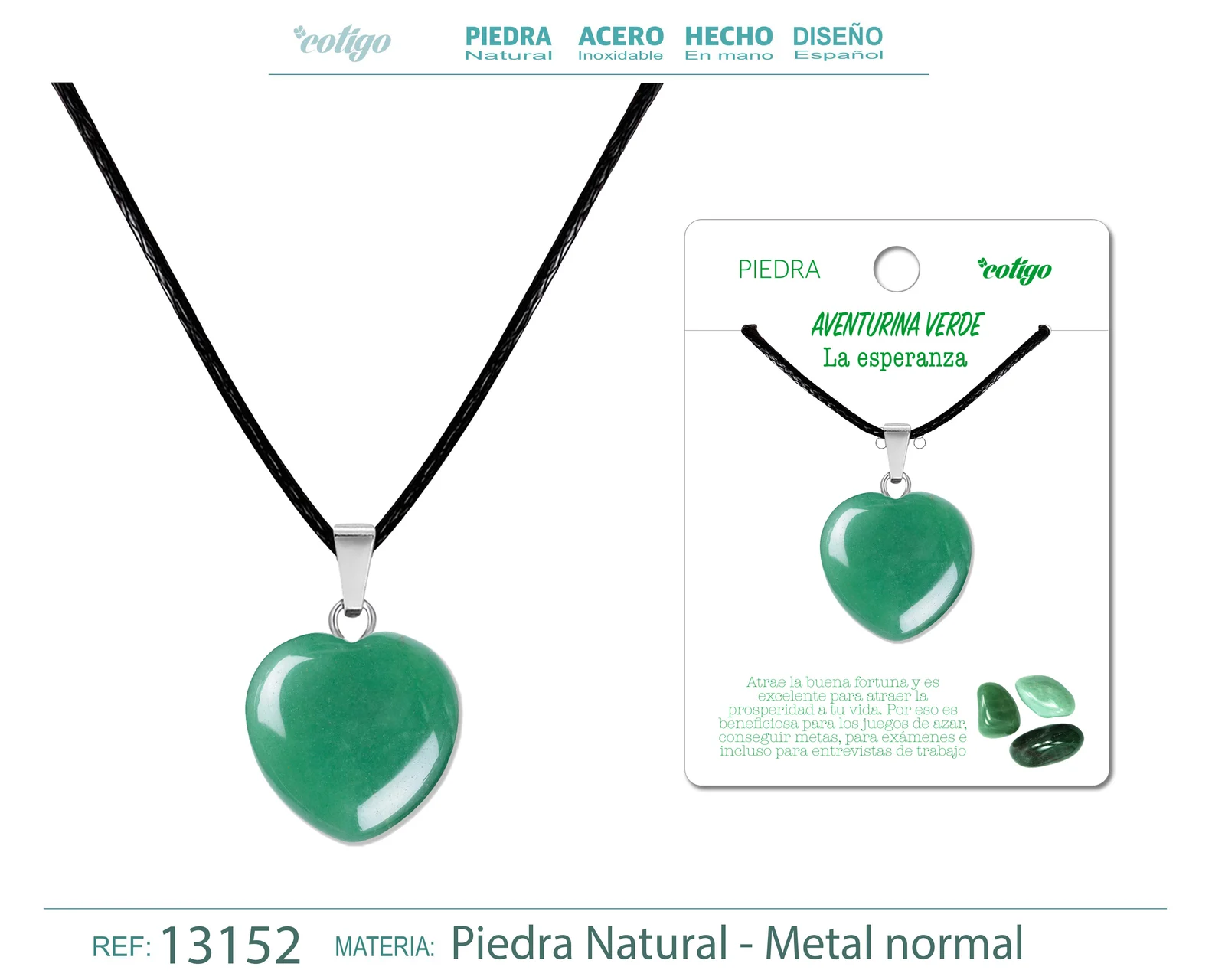 COLGANTE CORAZÓN DE PIEDRA AVENTURINA VERDE