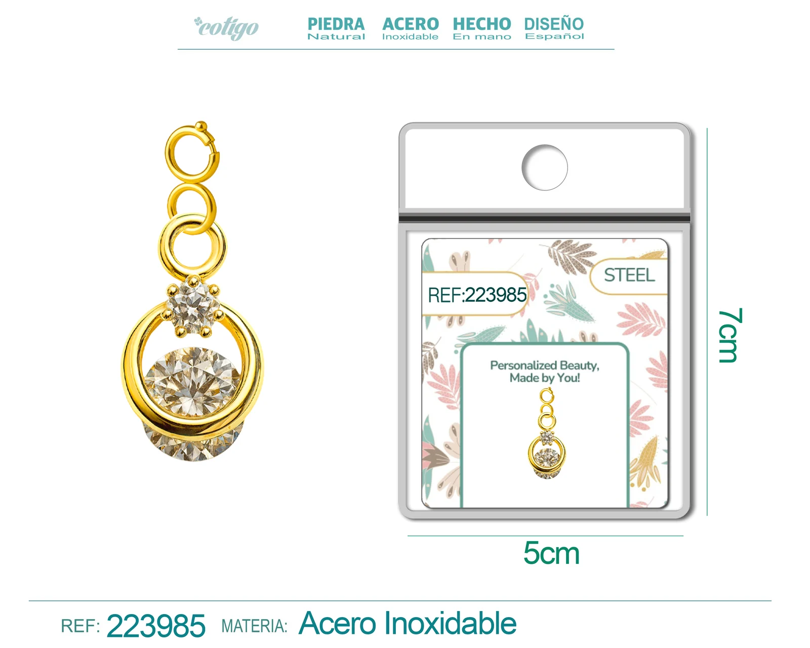 CHARM DE COBRE CHAPADO A ORO 14K CON CIRCONITA-CON CIERRE