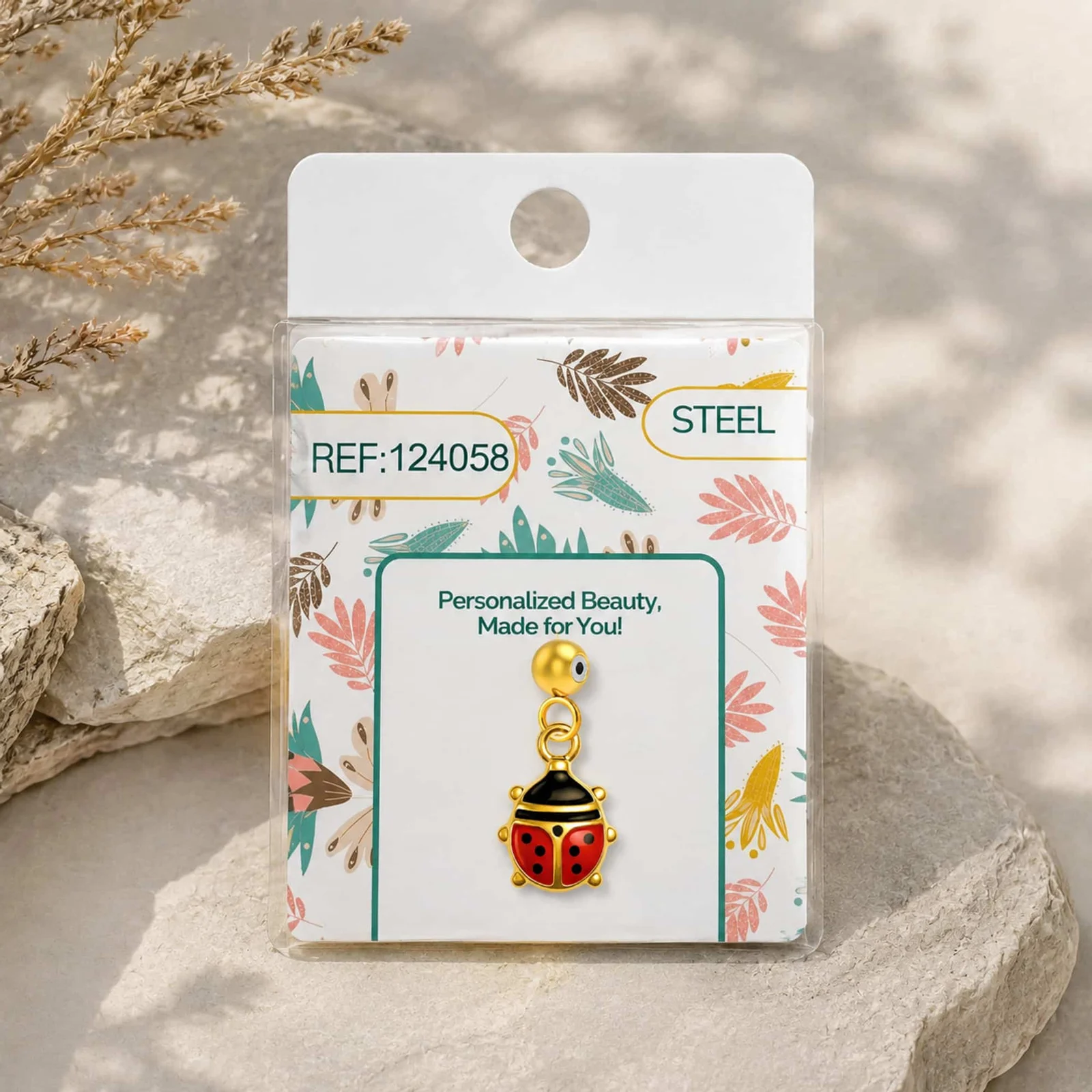 CHARM ACERO DORADO CHAPADO ORO 14 K-CON BOLA DE GOMA