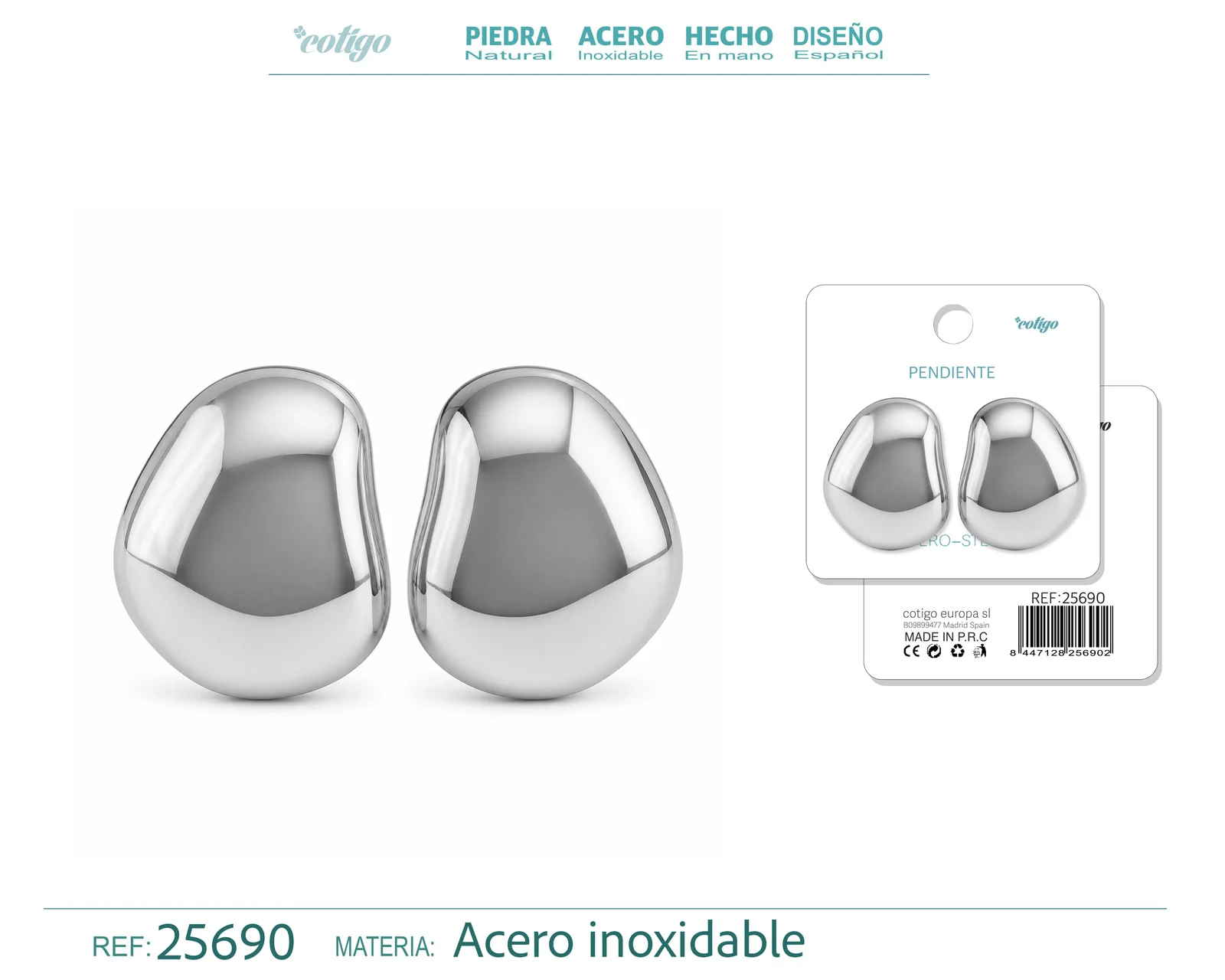 Pendiente Acero Inoxidable color Plateado