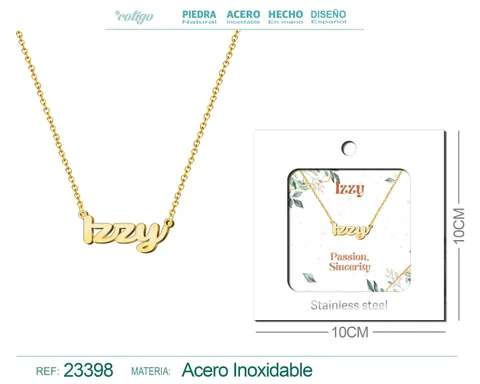 COLLAR NOMBRE INGLES IZZY ACERO CON SOBRE