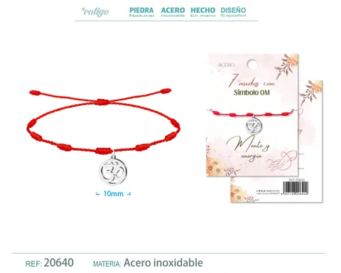 PULSERA 7 NUDOS CON SIMBOLO OM COLOR PLATEADO