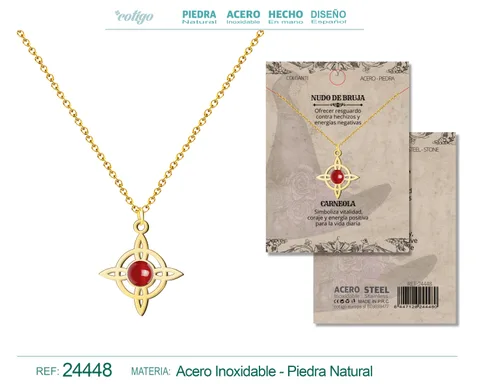 COLGANTE NUDO DE BRUJA ACERO DORADO CON CARNEOLA