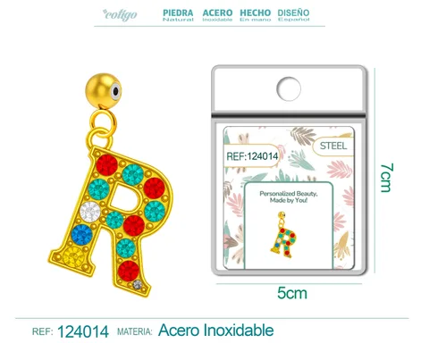 CHARM DE LETRA R ACERO COLOR DORADO CON CIRCONITA-CON BOLA DE GOMA