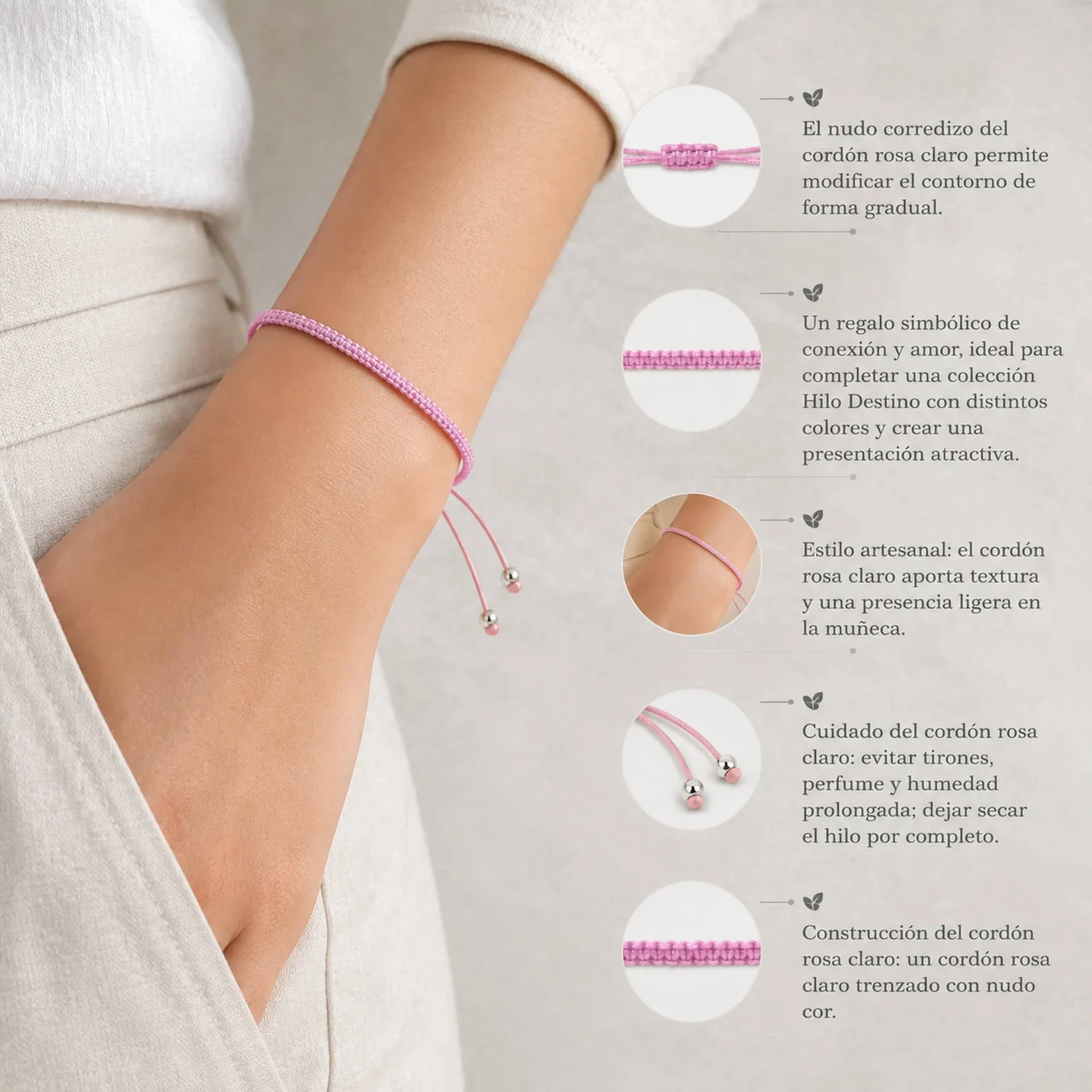 PULSERA HILO DESTINO COLOR ROSA