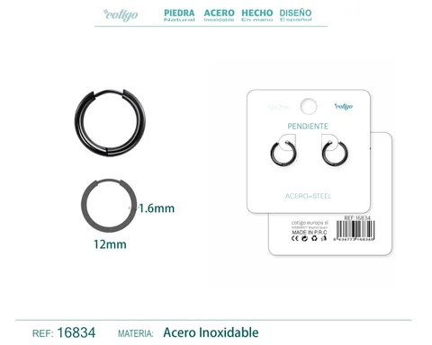 PENDIENTE ARO ACERO 1.6X12 MM NEGRO