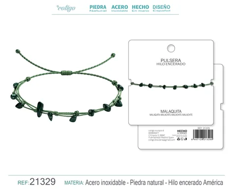 PULSERA HILO ENCERADO CON MALAQUITA